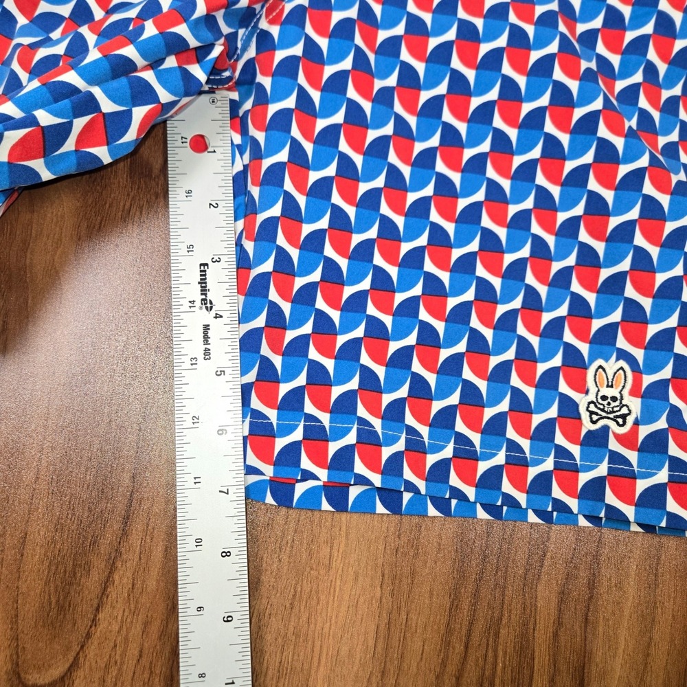 Psycho Bunny Boys Swim Trunks Red White Blue Geometric Shorts Size 14-16 L - Picture 7 of 7